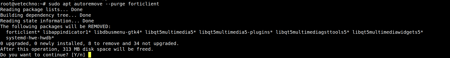 Remove or Uninstall FortiClient from Ubuntu 22.04 LTS