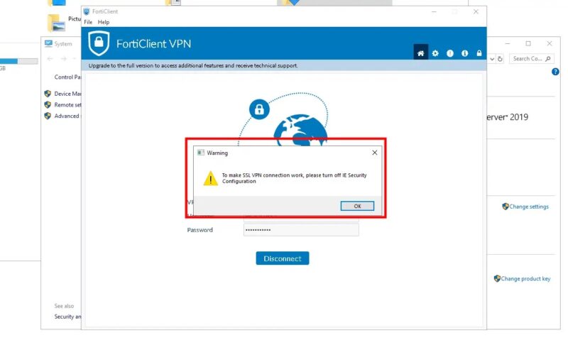 To make SSL VPN connection work, please turn off IE security configuration | vetechno