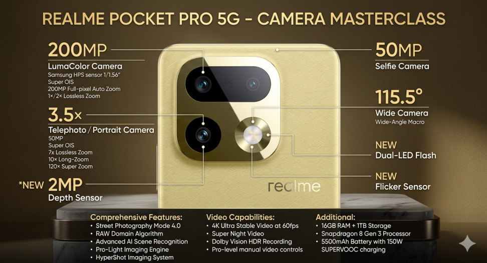 Realme 16 5G smartphone in Air Black and Air White color variants with 7000mAh battery and dual 50MP cameras